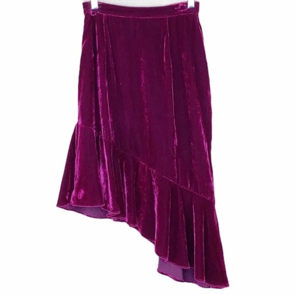 SOLD Parker Astrid Pink Ruffle Velvet Midi Skirt - Picture 3 of 5